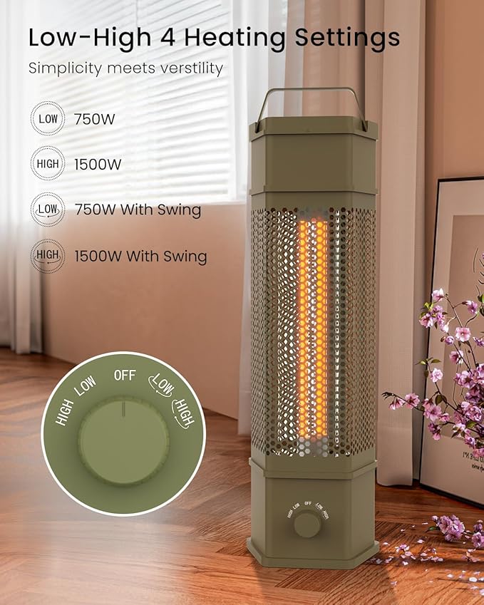 Electric Patio Heater Outdoor Indoor Use, 360°All-round Heating, 1500W Infrared Tower Heater, Tip-Over & Overheat Protection Portable Space Heater for Large Room, Backyard, Home