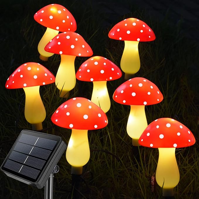 Homeleo 8-Pack Red Mushroom Solar Lights for Outdoor Garden Decor
