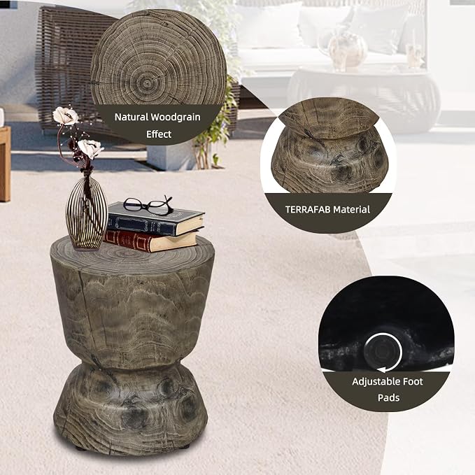 14.6" x 17" Height Faux Woodgrain Accent Table - Antique Gray Concrete Multi-Functional Piece