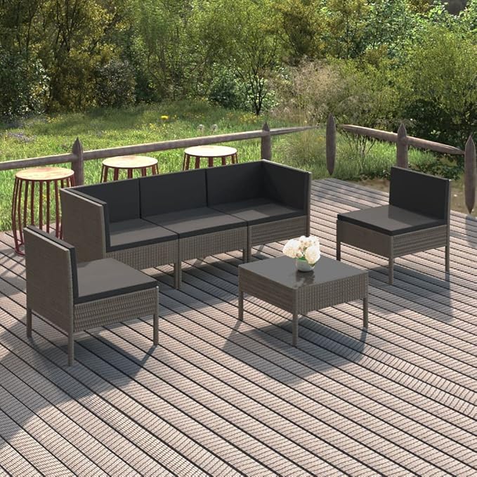 Patio Lounge Set with Cushions,Patio Furniture Sets,Patio Conversation Sets,Outdoor Furniture Sets,for Garden,Backyard,Outdoor,6 Piece Poly Rattan Gray