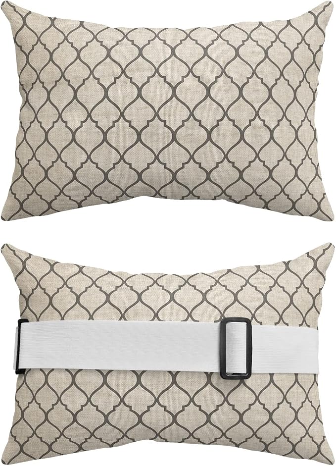 Outdoor Pillows Covers with Inserts Rustic Moroccan Geometric Quatrefoil Gray Lattice Waterproof Pillow with Adjustable Strap Throw Pillows for Patio Furniture Recliner Lounge Chair, 11x16 inch, 2PCS