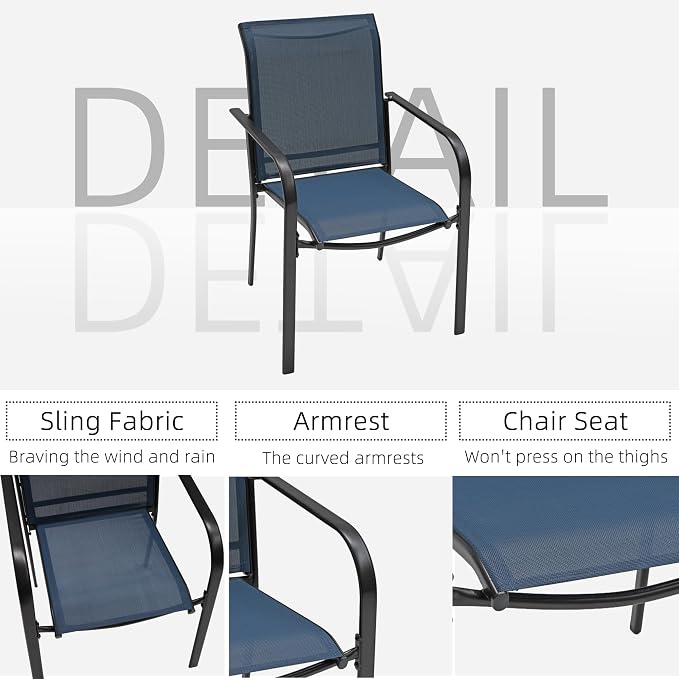 Patio Table and Chairs Set for 6 Person,54" Round Steel Slat Outdoor Table with 6PCS Breathable Textilene Stackable Chairs for Deck/Backyard/Poolside/Garden