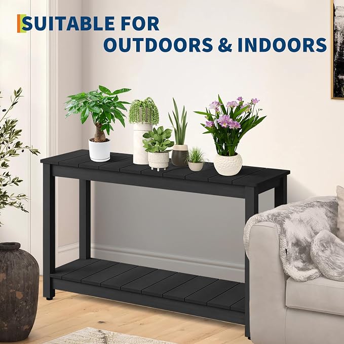 Outdoor Console Table for Patio - 48 Inch 2-Shelf Wood Patio Table with Weatherproof Finish, All-Weather Buffet & Storage Table for Porch, Entryway, Garden