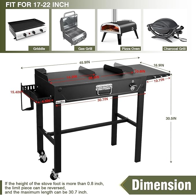 All-in-One Outdoor Grill Table with Built-in 2-Burner Propane Grill – Portable Stainless Steel Cooking Station with Storage, Hooks & Lockable Wheels for Camping, Tailgating, Backyard BBQ