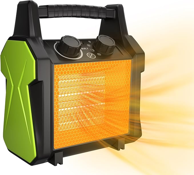 Outdoor Heater for Patio, 1500W PTC Ceramic Electric Space Heater with Overheat Protection, Safe & Fast Greenhouse Heater for Workshop, Flower Room, Camping, Green