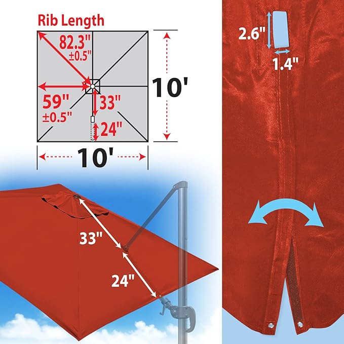 BenefitUSA Outdoor Canopy Top Cover Only Replacement Canopy for 10'x10' ROME Cantilever Patio Umbrella (Canopy Only)