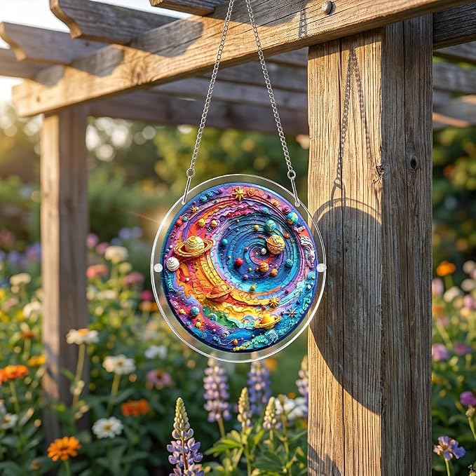 Acrylic Puzzle Suncatcher, Colorful Space Sun Catcher Jigsaw Puzzle Window Hanging, Acrylic Puzzles Kit Home Garden Decor, Mothers Day Birthday Gifts for Mom, Wife, Sisters, 7.87 inch