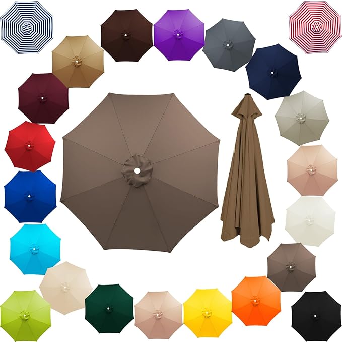 Patio Umbrella Cover Canopy Replacement Top for 8 Ribs, Fade Resistant Outdoor Table Market Umbrella Canopy Cloth for Garden/Deck/Backyard/Pool