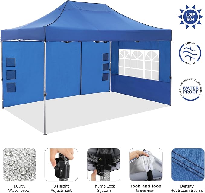 COBIZI 10x15 Pop up Canopy Tent Heavy Duty Without Sidewalls, Easy Set-up Commercial Outdoor Party Tent, 100% Waterproof Wedding Tent Gazebo, 3 Height Adjustable with Wheeled Bag, Blue