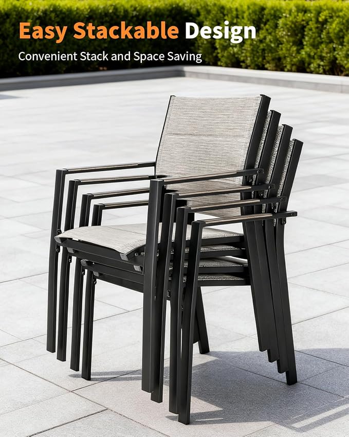 9 Pieces Expandable Outdoor Dining Set, Aluminum Patio Dining Set with 2 Swivel Chairs, Extendable Dining Table and 6 Double-Layer Textilene Stacking Dining Chairs for Deck, Lawn, Limed Oak