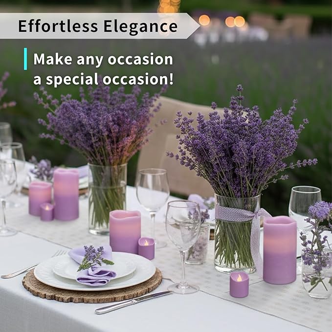 FURORA LIGHTING Purple Real Wax Flameless Candles with Remote and Timer, 4 Pillars and 4 Votives Pack of 8, LED Flickering Candles for Home Décor, Battery Included