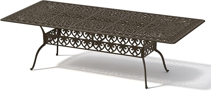Patio Dining Table, Outdoor Patio Table with Umbrella Hole Bronze Square Cast Alluminum Patio Metal Dining Table, Outdoor Furniture for Backyard Lawn Balcony Deck (87" Rectangular)