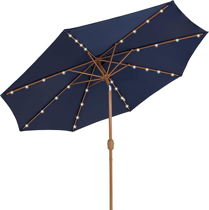 Sunnydaze 8.5 ft Outdoor Patio Umbrella with Push Button Tilt and Crank - Faux Woodgrain Finish - Large Vented Market Umbrella