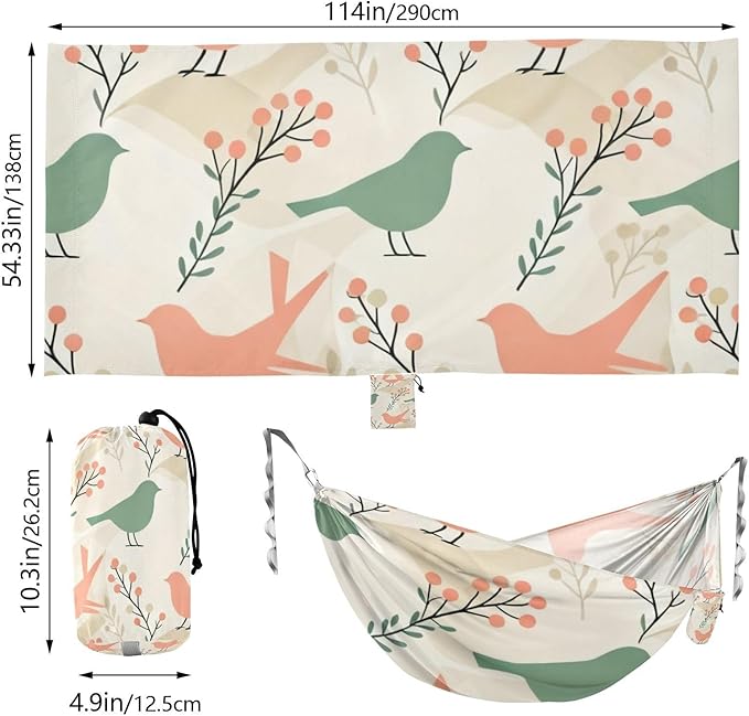 Bird and Berry Hammocks with Hanging Rope Tree Hammock for Outside Patio Backyard Poolside