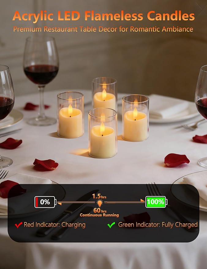 Rechargeable Acrylic Flameless LED Tea Lights with Timer, Flickering Warm Glow Votive Candles, Remote Battery Operated Set for Holiday & Daily Table Decor (Set of 6, White)