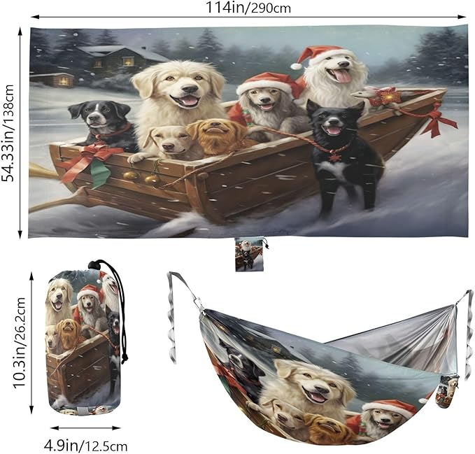 FRMG Christmas Dog Hammock 500 lbs Capacity Portable Hammocks with Tree Straps & Attached Carry Bag, Camping Essentials Gear, 2010114a