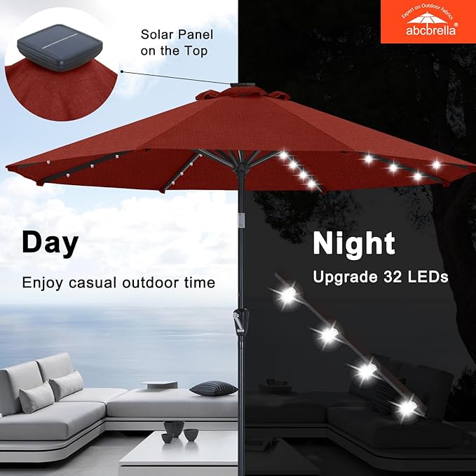 ABCCANOPY OLEFIN® 5-Year No Fading Patio Umbrella with Solar Lights (Burgundy)