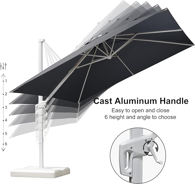 PURPLE LEAF 10' × 13' Patio Umbrella With Base White Cantilever Umbrella Square Outdoor Offset Umbrella Windproof with 360° Rotation for Garden Deck Pool, Light Grey