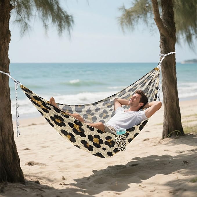 Fake Glitter Leopard Print Beige 330lb Capacity Outdoor Hammock with Tree Straps Swing Hammock for Indoor Outdoor Patio amacas para patios con Base de adultos