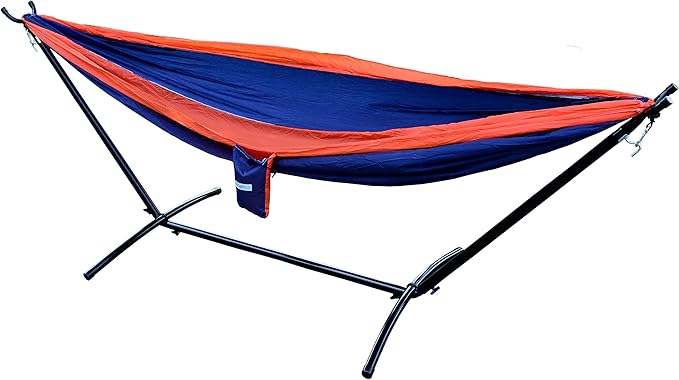 Double Nylon Hammock with Portable Hammock Stand,Orange/Navy