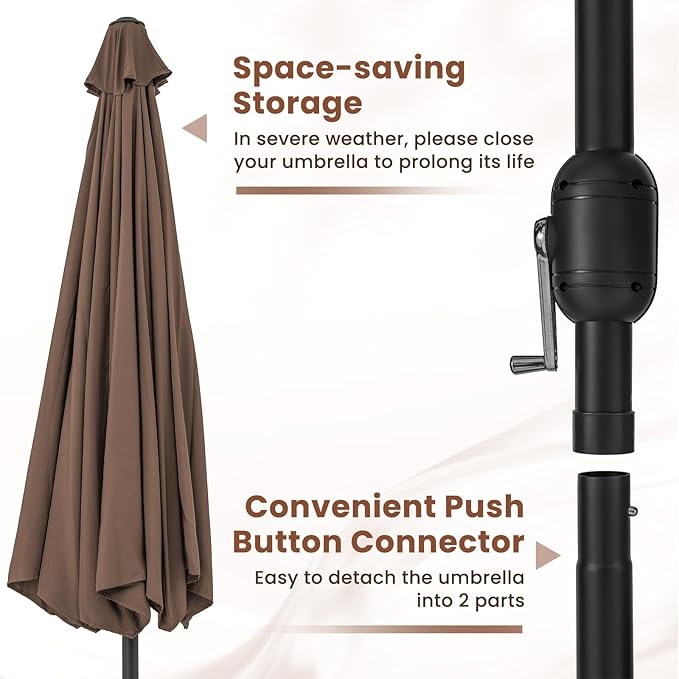 Tangkula 12 FT Patio Umbrella, Double-Tier Outdoor Umbrella with Crank Handle, 8 Sturdy Ribs, Sun-Protective Canopy for Market Table Pool Deck Garden Backyard (Tan)
