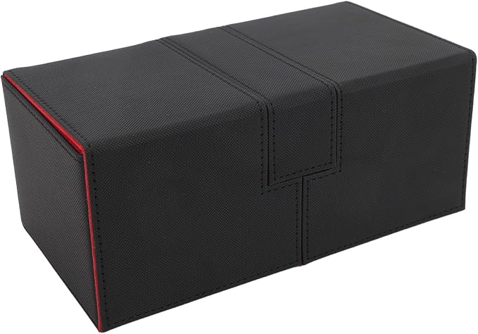 SUNGOOYUE Card Deck Box, PU Leather Game Card Storage Box with 3 Drawers and Magnetic Closure, for Holding Over 200 Cards Sports Cards (Black Red)