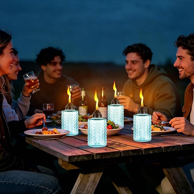 KintKita Table Torches for Outside Citronella 4 Pack, 12oz Table Torch Canister Outdoor Lighting, Refillable Torches for Yard,Patio & Backyard Parties Décor (Blue)