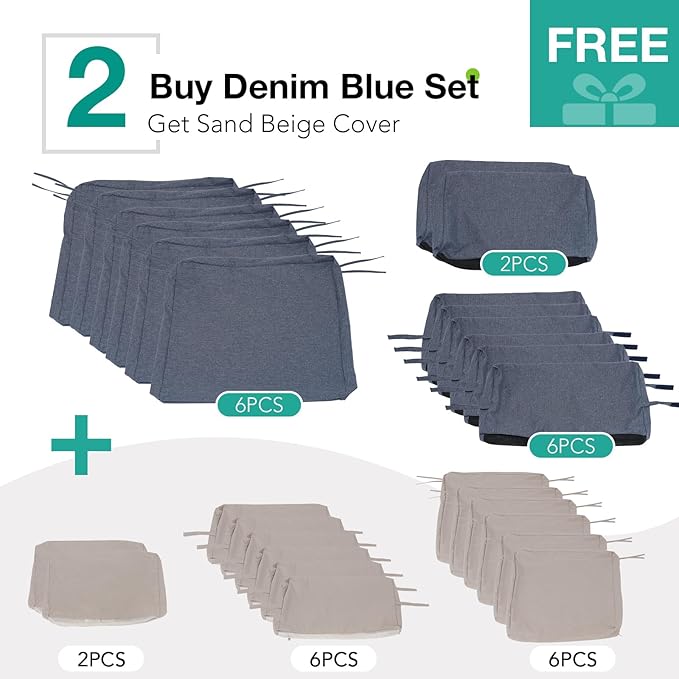 Patiorama 8 Piece Wicker Patio Furniture Set with 45” Fire Pit Table, Metal-Colored PE Rattan Outdoor Sectional Sofa, 50000 BTU Propane Fire Pit w/Wind Guard,Cover,Water Resistant Cushion-Denim Blue