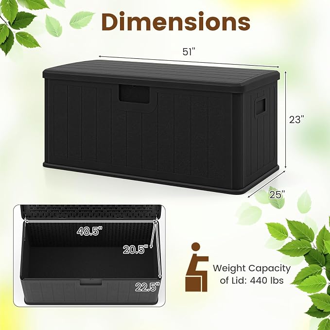 Giantex 100 Gallon Deck Box, Waterproof Resin Box with Lockable Lid, 440Lbs Outdoor HDPE Storage Container Bench for Patio Furniture Cushions, Pool Tools & Garden Accessories (Black)