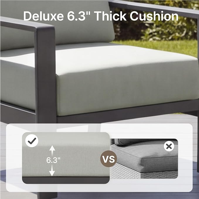KISLOT Aluminum Outdoor Patio Furniture Loveseat,3 Seater Outside Patio Sofa with Washable Thick Cushion, Patio Sofa Couch for Porch, Balcony, Deck, Yard,Gray Aluminum Frame