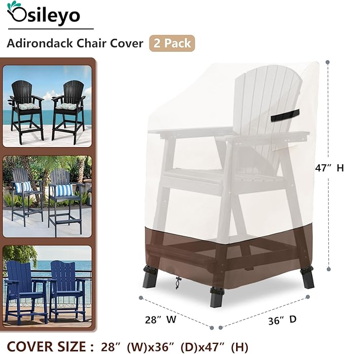 Stackable Patio Chair Covers Waterproof Patio Furniture Covers, 28 W x 36 D x 47 H InchesFits for 4-6 Stackable Dining Chairs 2 Pack (Beige & Brown)