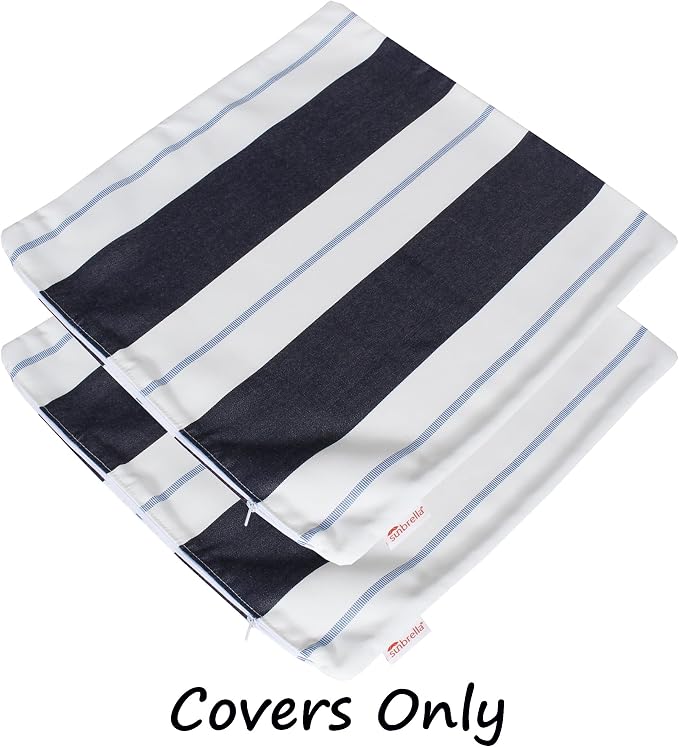 Outdoor/Indoor Sunbrella Throw Pillow Cover Only Square Set of 2 Pieces 24 inch x 24 inch Relate Harbor Stripe - Insert Not Included, Navy