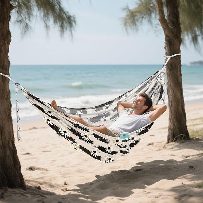 Camping Hammock Outdoor Hammocks for Outside Daisy Flowers Grunge Beach Trees Portable Lightweight with Pockets Tree Straps Indoor