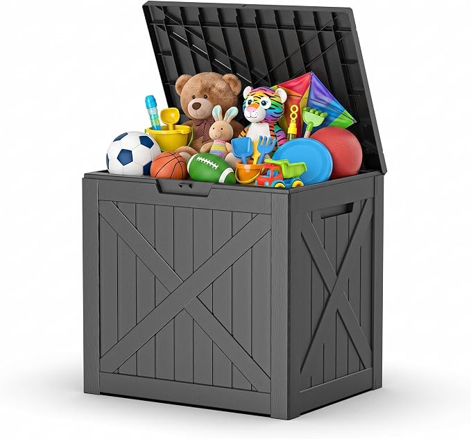 40 Gallon Waterproof Resin Deck Box, Outdoor Lockable Toy Storage Box Container for Patio Cushions Garden Tools, Delivery Box, Black