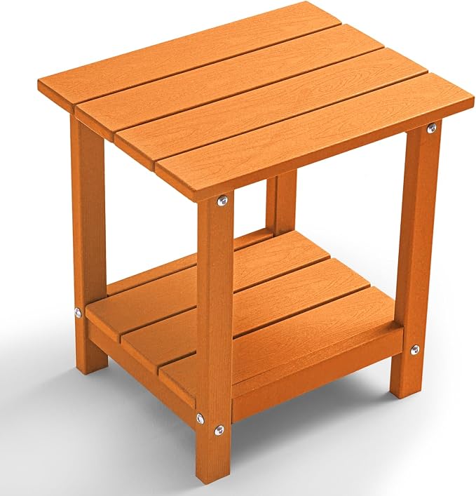 Outdoor 2-Tier Square Side Table, Adirondack Weather Resistant Patio End Table, Low Maintenance HDPE Accent Table for Backyard, Pool, Porch, Deck, Orange