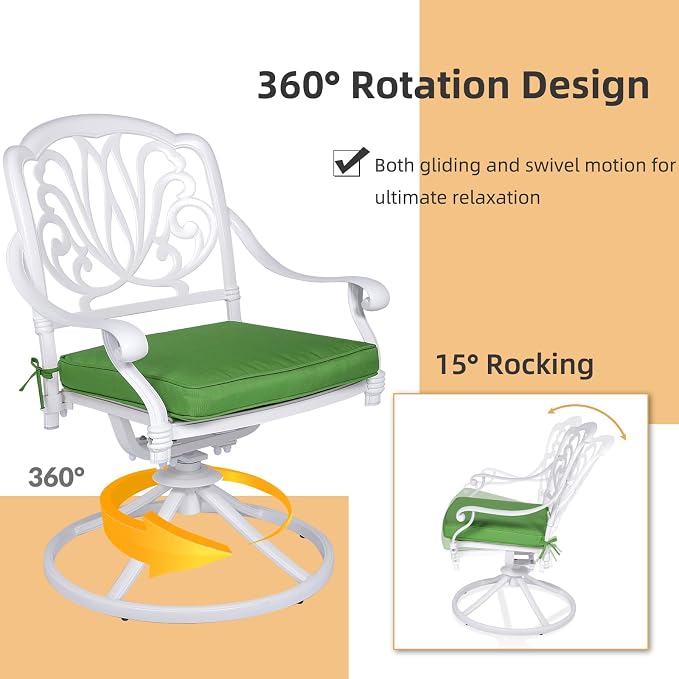 3-Piece Outdoor Patio Dining Set, All-Weather Cast Aluminum Patio Furniture Set for Backyard Garden Deck with 2 Swivel Cushioned Chairs and 31” Round Table, 2" Umbrella Hole, White