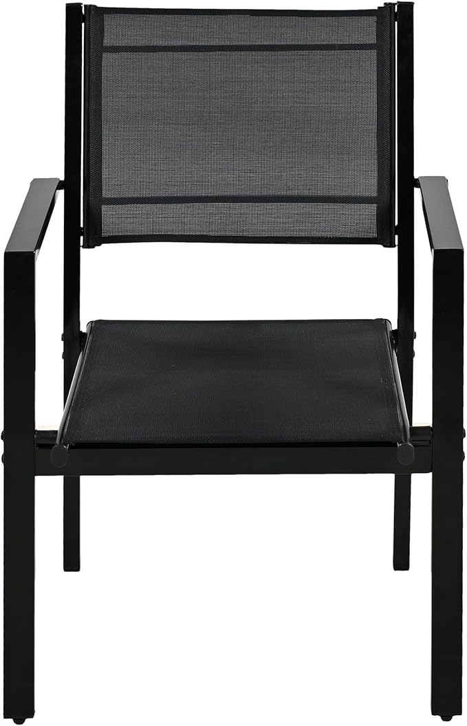 Outdoor 7 Piece Dining Table and Chair Set, Steel Outdoor Table with 6 Chairs for 6 Persons, Patio Dining Table Set with Chairs, Patio Conversation Set for Garden Patio Balcony Backyard, Black