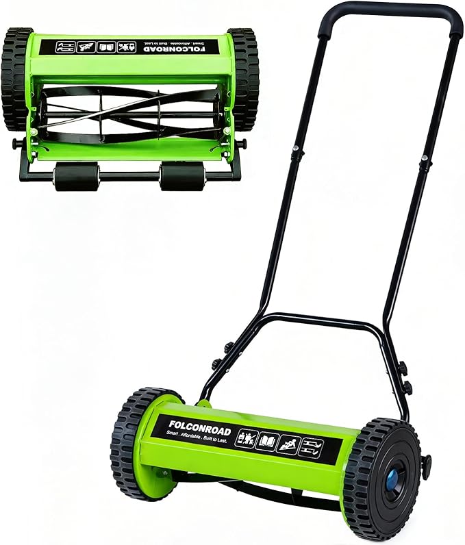 14-Inch 4-Blade Push Reel Lawn Mower, Manual Reel Push Mower, Walk-Behind Lawn Mowers, 5-Position Cutting Height Adjustment for Garden, Yard and Field, Suitable for 1-3 Inches of Grass