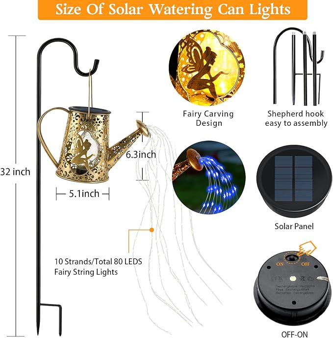 Solar Watering Can Lights, Fairy Gifts for Mothers Day Women Mom Grandma Birthday, Waterproof Outdoor Garden Decor Large Hanging Solar Lantern Fairy Lights for Patio Porch Flowerbed Pathway (Blue)