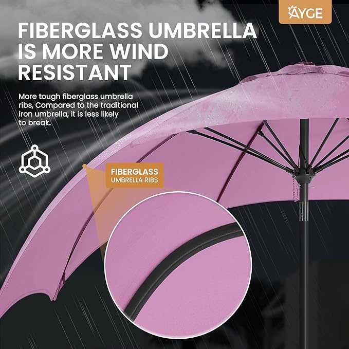 Ayge 7.5FT Large Outdoor Patio Umbrella Market Table Umbrella-UV Resistant, Easy Push Button Tilt and Crank, 6 Sturdy Fiberglass Ribs Heavy-Duty Pool Umbrella for Deck, Backyard,Garden, Yard,Purple