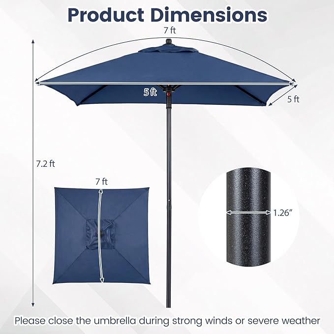 HAPPYGRILL 7 ft Square Patio Umbrella, Outdoor Table Umbrella with Push Button Opening & Top Ventilation, Outdoor Market Shade Parasol with 4 Metal Ribs for Porch, Garden, Apartment, Deck