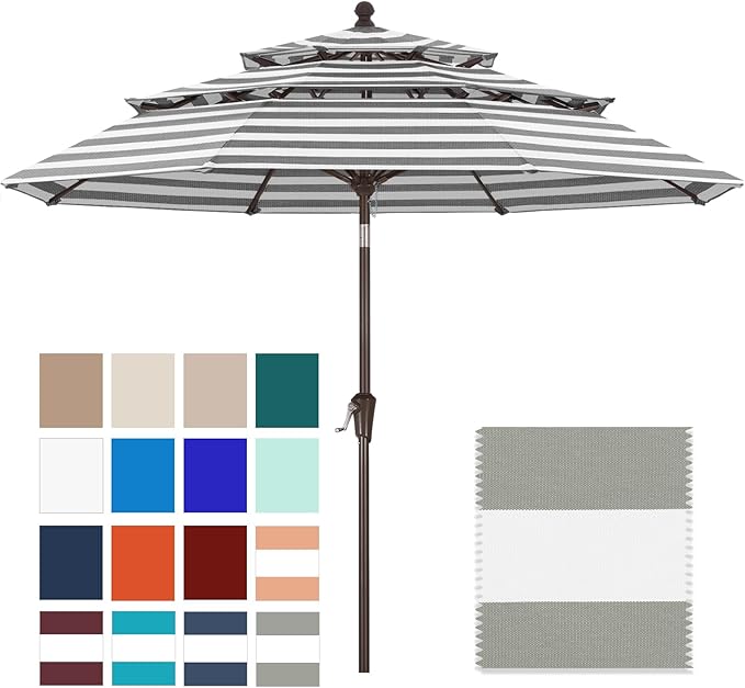 ABCCANOPY 5-Year 10-Year No Fading 9FT 3 Tiers Patio Umbrella, Outdoor Table Umbrella with 8 Sturdy Ribs for Deck, Backyard, Garden, Yard