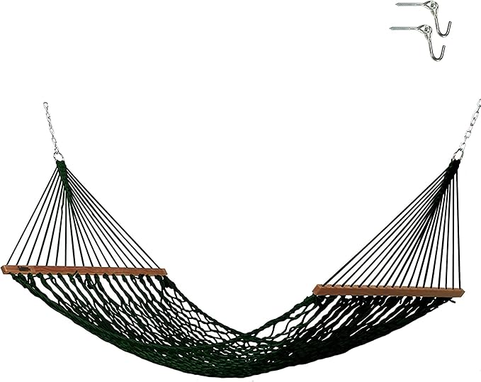 Hatteras Hammocks Small Green DuraCord Rope Hammock – 11 ft. x 45 in., 450 lb Capacity, Cumaru Spreader Bar, Zinc-Plated Hardware, Handcrafted in The USA