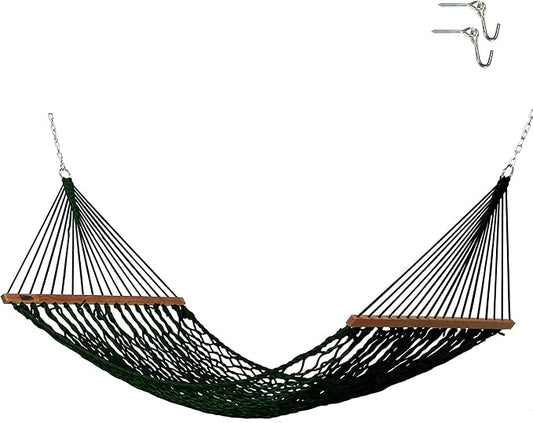 Hatteras Hammocks Small Green DuraCord Rope Hammock – 11 ft. x 45 in., 450 lb Capacity, Cumaru Spreader Bar, Zinc-Plated Hardware, Handcrafted in The USA