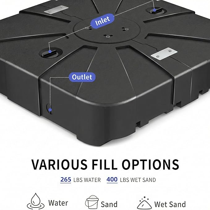 9' X 12' Patio Umbrella with Weighted Base and LED Lights Outdoor Cantilever Large Rectangle Offset Umbrellas Heavy Duty Aluminum Double Top with 360-degree Rotation for Pool Garden Deck, Navy