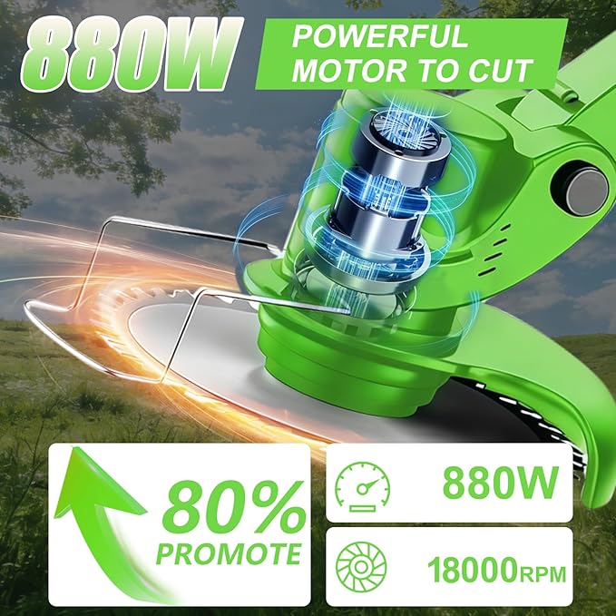 Electric Cordless Weed Wacker, 21V Electric Weed Wacker Eater with Battery Charger, 3 in 1 Grass Trimmer with 4 Types Blade, Lightweight Adjustable Design for Lawn, Yard