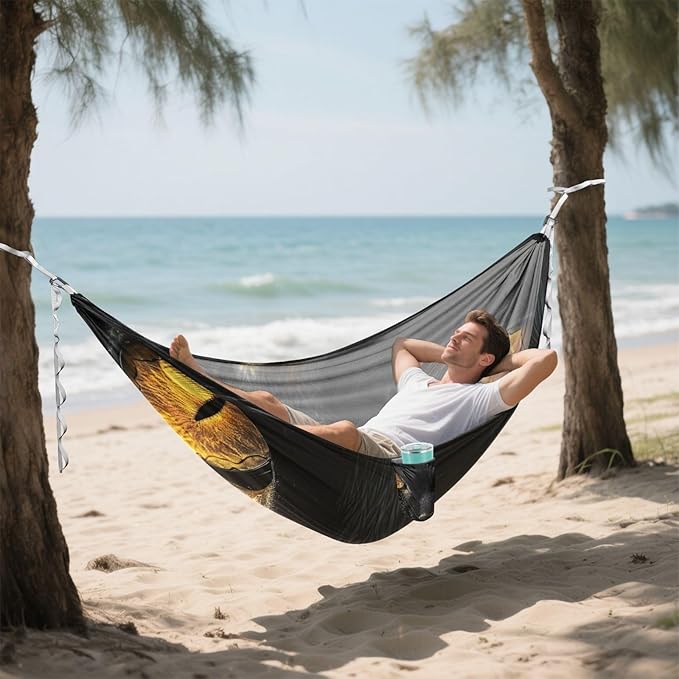 FRMG Black Cat Eyes Camping Hammock 500 lbs Capacity Portable Hammocks with Tree Straps & Attached Carry Bag, Camping Essentials Gear A0900327a