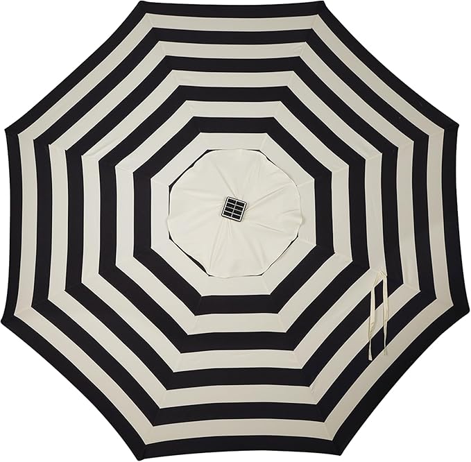 Blissun 9 ft Solar Umbrella, Patio Umbrella with 32 LED Lights, Table Market Umbrella, Outdoor Umbrella for Garden, Deck, Backyard, Black & Beige