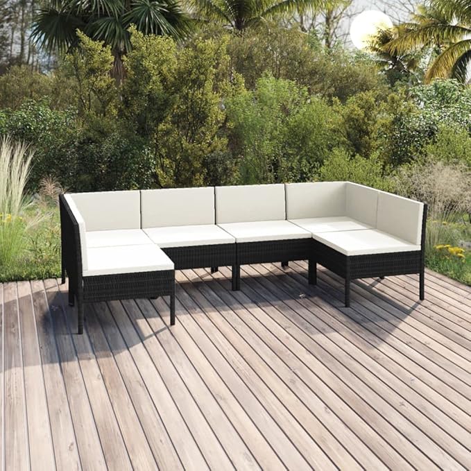 Patio Lounge Set with Cushions,Patio Furniture Sets,Patio Conversation Sets,Outdoor Furniture Sets,for Garden,Backyard,Outdoor,6 Piece Poly Rattan Black