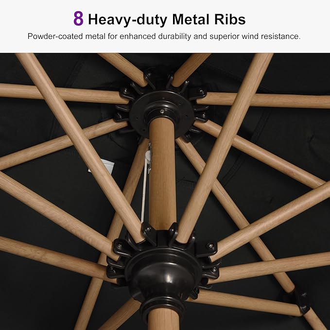 PURPLE LEAF 10 Feet Patio Umbrella Outdoor Table Umbrella Round Aluminum Market Umbrella with Push Button Tilt & 8 Sturdy Ribs and Crank Outdoor Umbrellas for Garden Deck Patio, Black